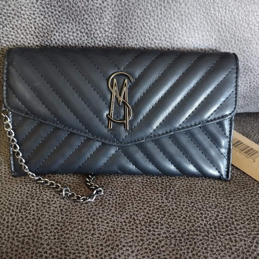 NWT Steve Madden Black Quilted Chevron Crossbody Chain Strap